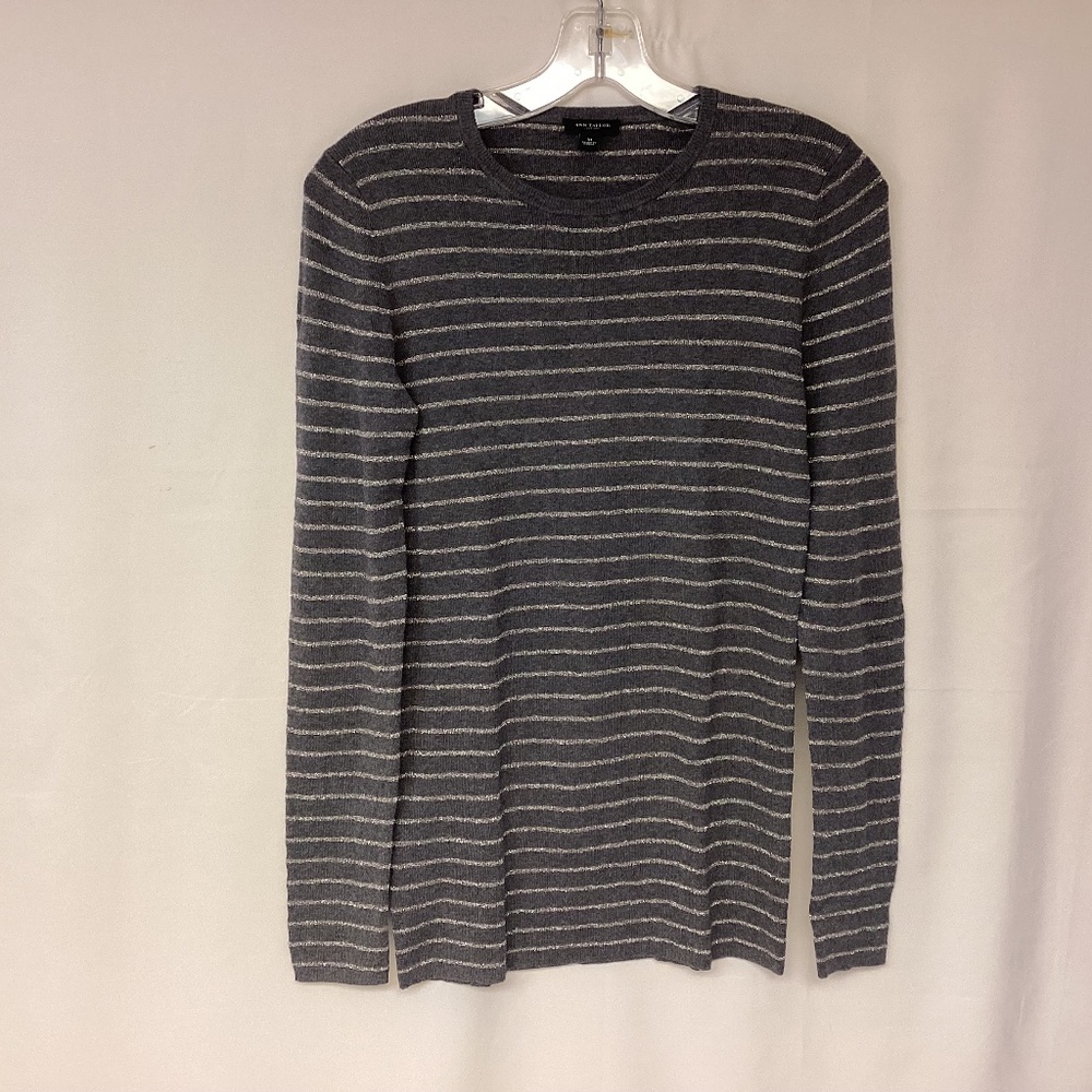 Ann Taylor Sweater Metallic Stripes Festive Bling Glam Womens SZ M
